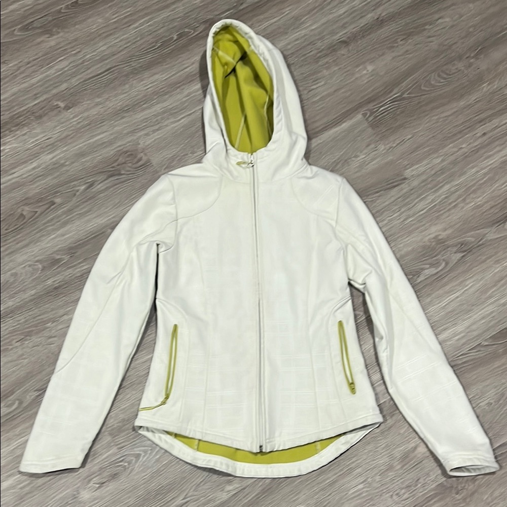 Women's White and Green Hooded Jacket